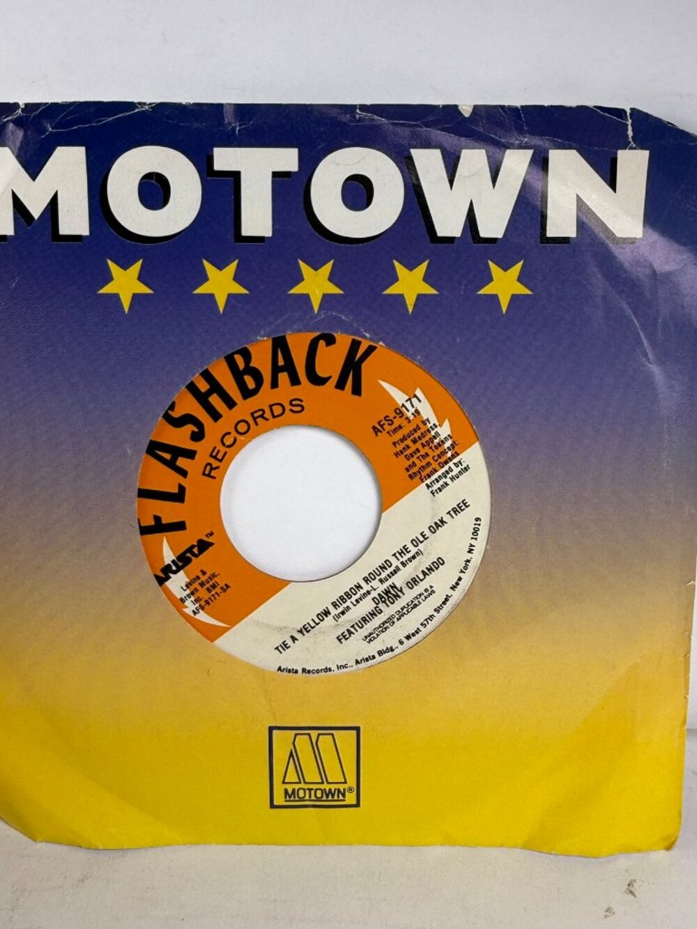 Dawn Featuring Tony Orlando Tie A Yellow Ribbon 7" 45 RPM Flashback Vinyl Record